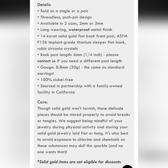 New Grayling flat back single sleeper earring 14K solid white gold - Picture 7 of 9